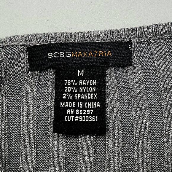 BCBG Maxazria Deep V Neck Ribbed and Cuffed Long Sleeve Grey Sweater Size M - Picture 6 of 6